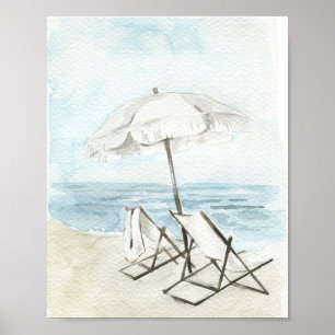 Watercolor Beach Chairs and Umbrella Poster