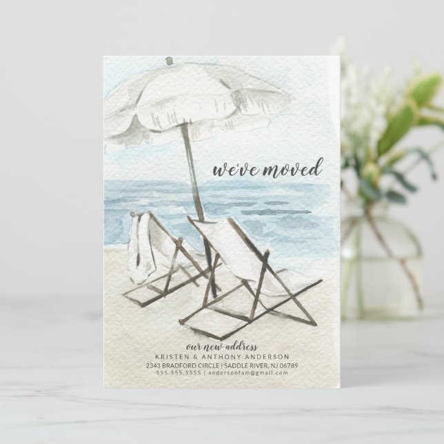 Watercolor Beach Chairs Moving Announcement (Standing Front)