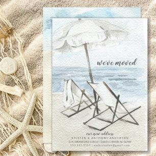 Watercolor Beach Chairs Moving Announcement