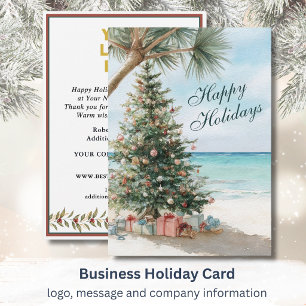 Watercolor Beach Christmas Business Logo Holiday Card