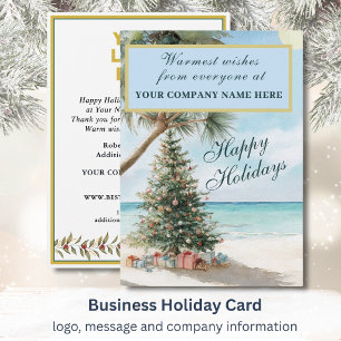 Watercolor Beach Christmas Business Logo Holiday Card