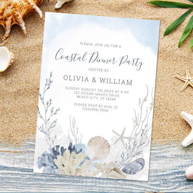 Watercolor Beach Coastal Dinner Party Invitation (Creator Uploaded)