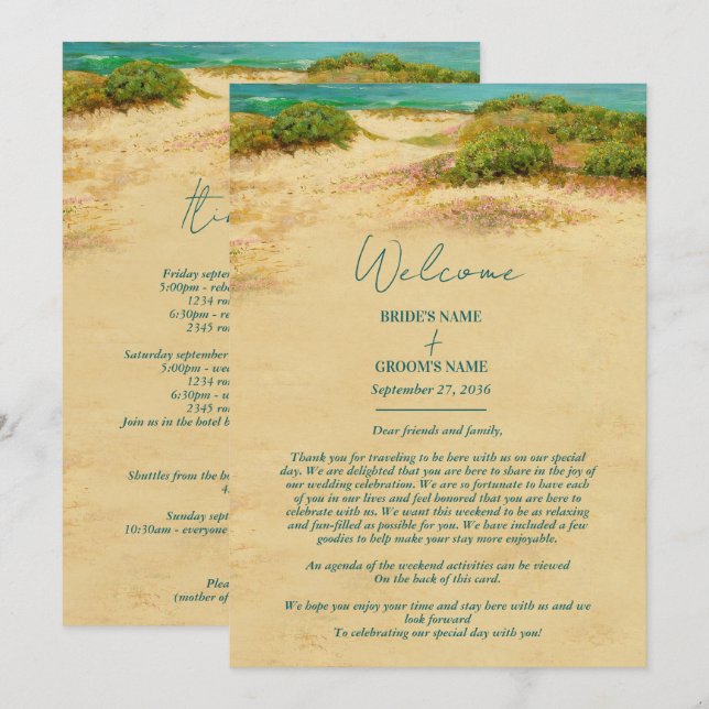 Watercolor Beach Coastal Wedding Itinerary  Program (Front/Back)