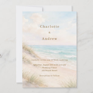 Watercolor beach coatal modern wedding invitation