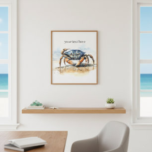 Watercolor Beach Crab, custom Canvas Print