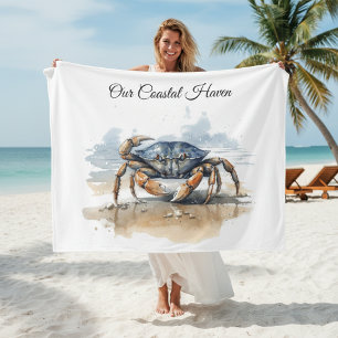 Watercolor Beach Crab, custom Fleece Blanket