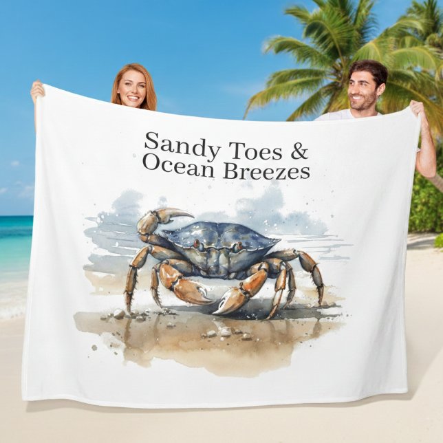 Watercolor Beach Crab, custom Fleece Blanket (Creator Uploaded)