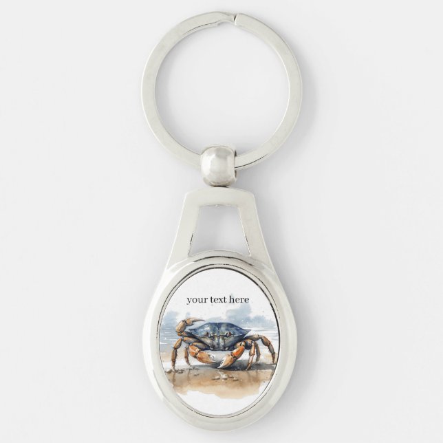 Watercolor Beach Crab, custom Keychain (Front)