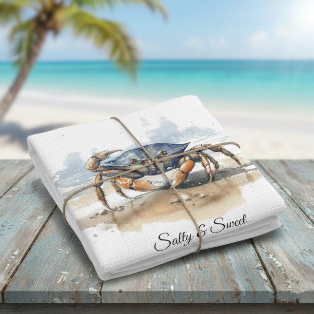 Watercolor Beach Crab, custom Kitchen Towel (Creator Uploaded)