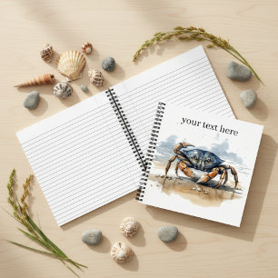 Watercolor Beach Crab, custom Notebook