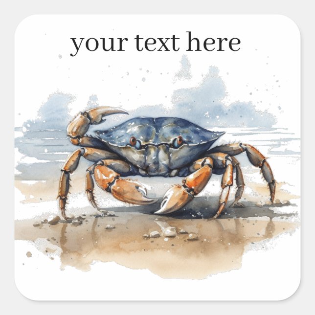 Watercolor Beach Crab, custom Square Sticker (Front)