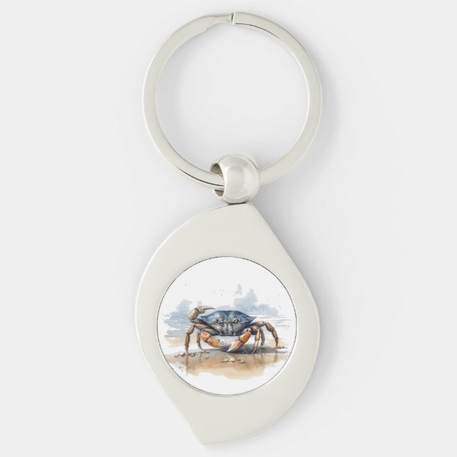 Watercolor Beach Crab Keychain (Front)