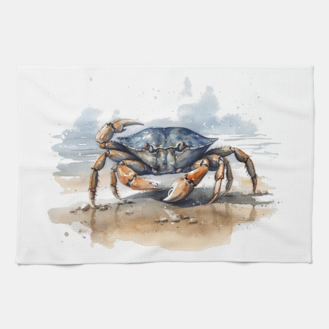 Watercolor Beach Crab Kitchen Towel (Horizontal)