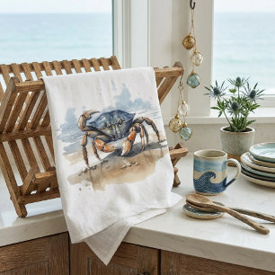 Watercolor Beach Crab Kitchen Towel