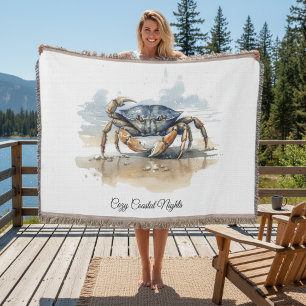 Watercolor Beach Crab Throw Blanket