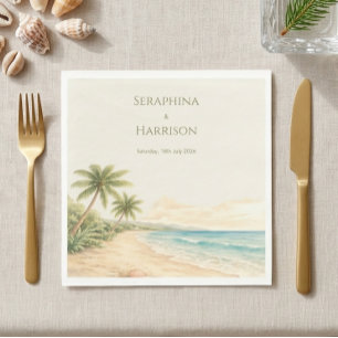Watercolor Beach Destination Wedding Coastal Napkin