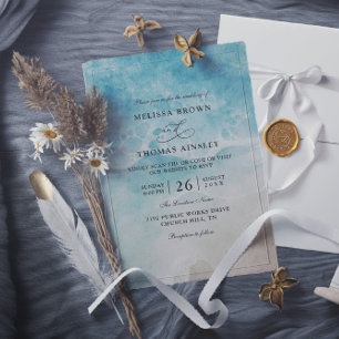 Watercolor Beach Elegant Budget QR Code Wedding Invitation