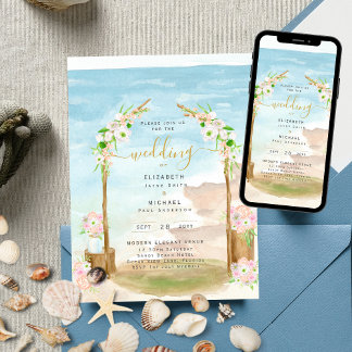 Watercolor Beach Faire-part de mariage côtier