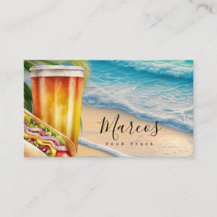 Watercolor Beach Food Truck Restaurant Business Card