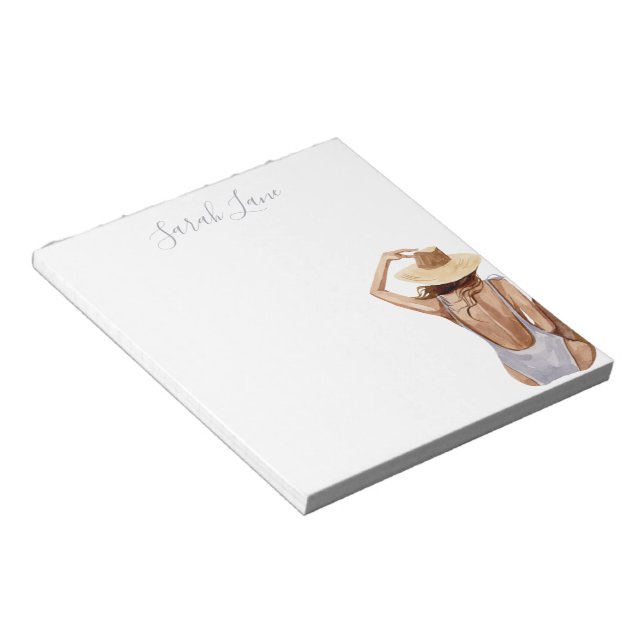 Watercolor Beach Girl Personalized Notepad (Angled)