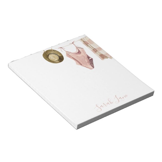 Watercolor Beach House Clothesline Personalized Notepad (Angled)
