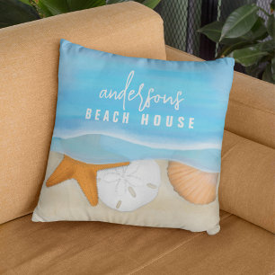 Watercolor Beach House Custom Ocean Throw Pillow