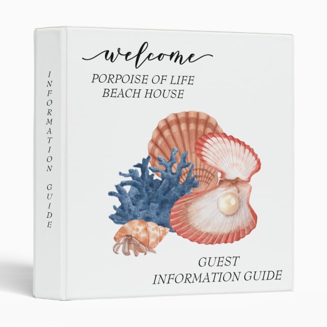  Watercolor Beach House Guest Information Guide  Binder (Front/Spine)