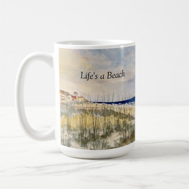watercolor beach, life's a beach, coffee mug 11 oz (Left)
