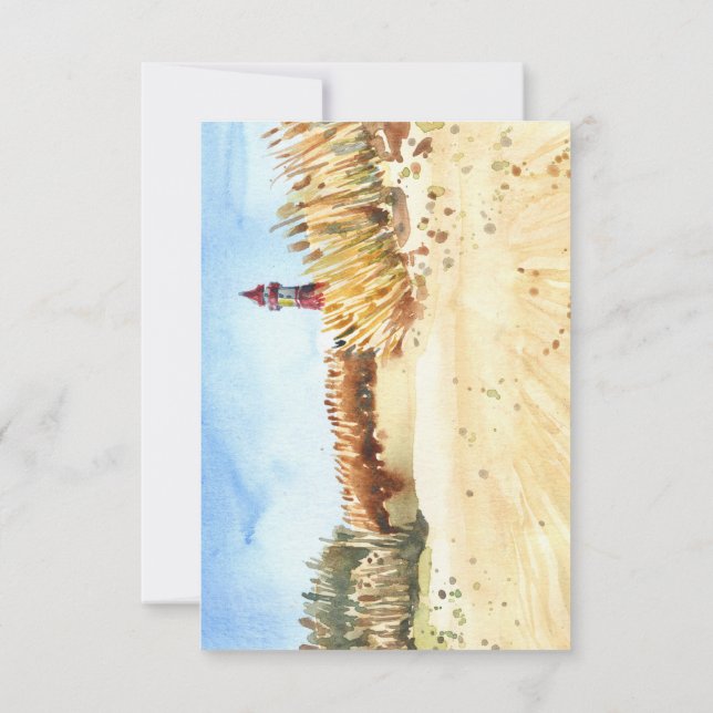 Watercolor Beach Lighthouse Thank You, Sympathy   Card (Back)
