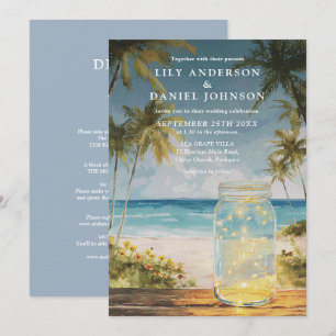 Watercolor Beach Mason Jar All In One Wedding Invitation