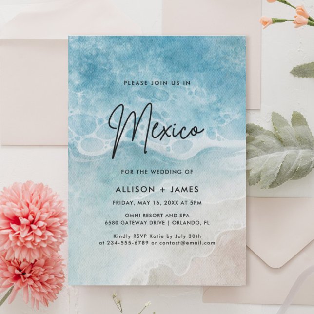 Watercolor Beach MexicoWedding Invitation (Creator Uploaded)