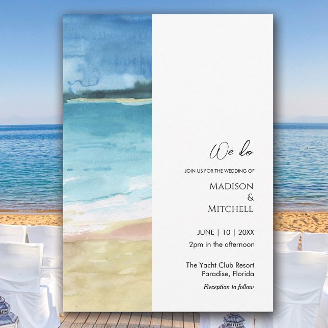 Watercolor Beach Ocean Destination Wedding Invitation (Creator Uploaded)