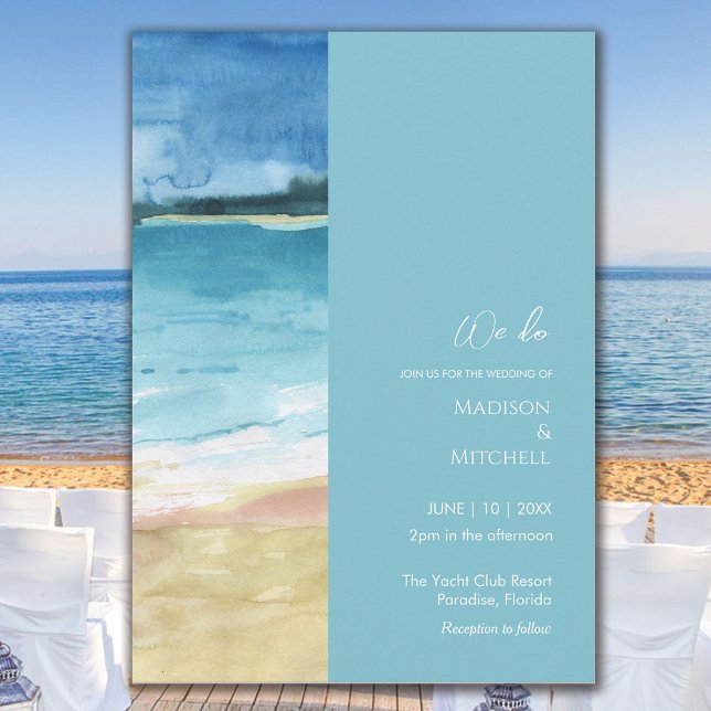 Watercolor Beach Ocean Destination Wedding Invitation (Creator Uploaded)