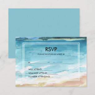 Watercolor Beach Ocean Destination Wedding RSVP Card