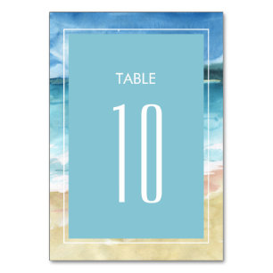 Watercolor Beach Ocean Destination Wedding Table Number