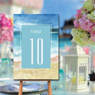 Watercolor Beach Ocean Destination Wedding Table Number