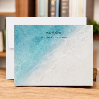 Watercolor Beach Ocean Personalized Stationery Card