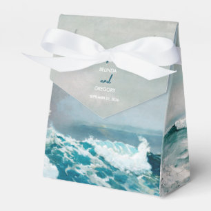 Watercolor Beach Ocean Waves Monogram Wedding  Favor Box