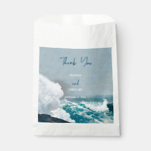 Watercolor Beach Ocean Waves Monogram Wedding Favour Bag