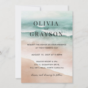 Watercolor Beach Ocean Wedding Invitation 