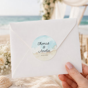 Watercolor Beach On The Beach Summer Wedding Classic Round Sticker