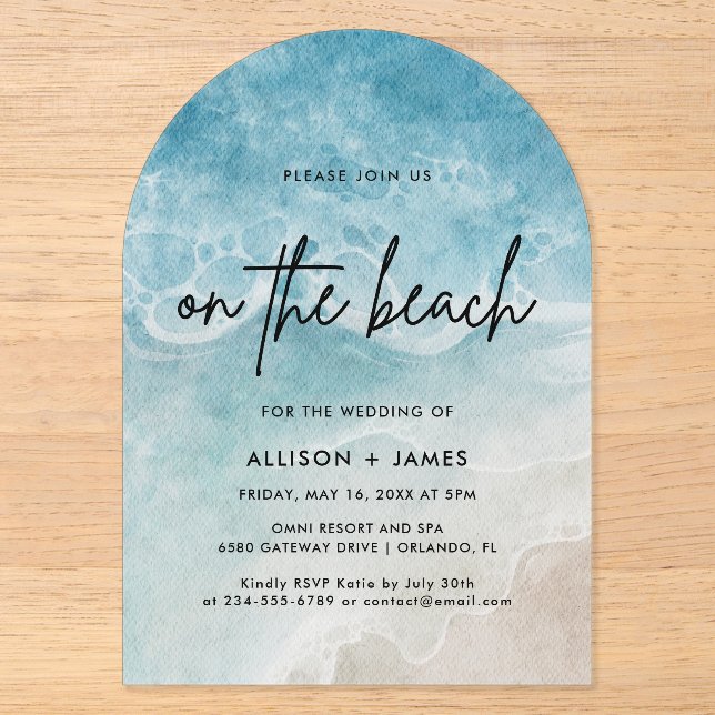 Watercolor Beach On The Beach Wedding Acrylic Invitations (Front)