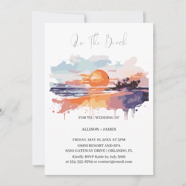 Watercolor Beach On The Beach Wedding  Invitation (Front)