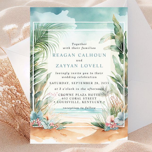 Watercolor Beach Palm Arch Wedding Invitation (Creator Uploaded)