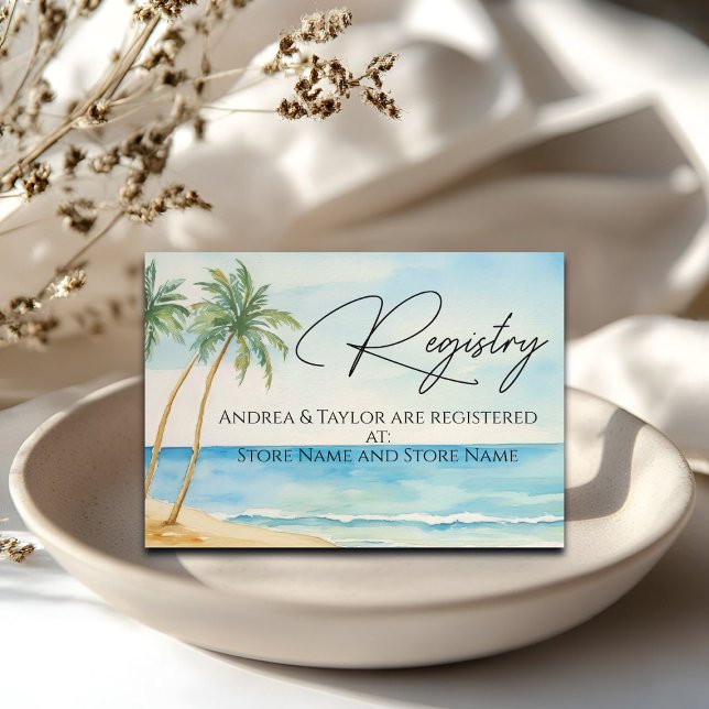 Watercolor Beach Palm Trees Wedding Gift Registry Enclosure Card (Creator Uploaded)