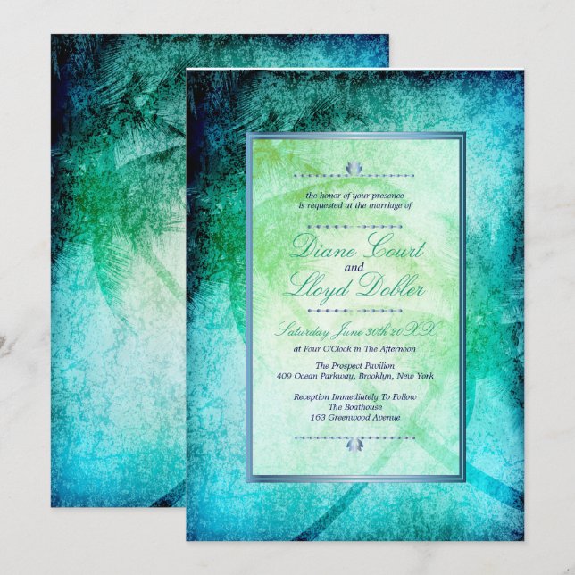 Watercolor Beach, Palm Trees Wedding Invitations (Front/Back)