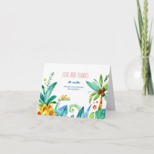 watercolor beach palms pineapple wedding thank you card