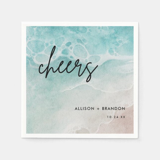 Watercolor Beach Personalized Wedding Napkin (Front)