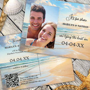 Watercolor Beach Photo QR Save the Date Postcard