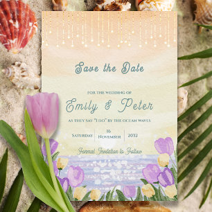 Watercolor Beach Romantic Ocean Waves Wedding Save The Date
